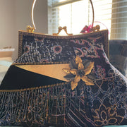 Gold Blue Black Pink Silver Geometric Floral Metallic Leather Handbag