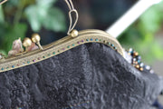 Beaded Embellished Black Gold Fuchsia Green Handbag