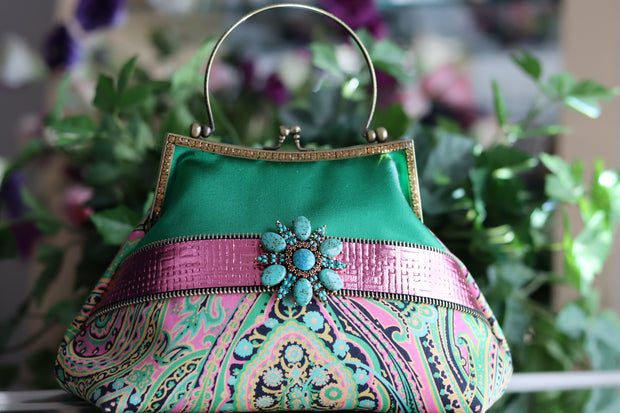 Pink, Green, Black and Turquoise Handbag