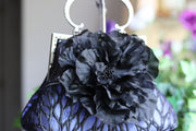 Black Silk Flower and Blue Handbag
