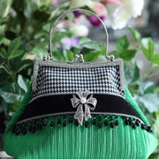 Green Black and White Black Suede Handbag