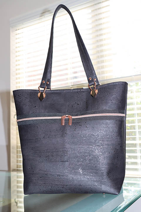 Black Cork Tote with Rose Gold