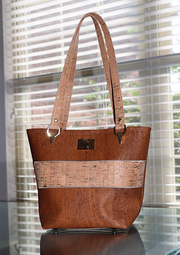 Mini Tote Caramel Brown and Natural Cork Tote