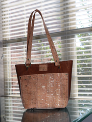 Mini Tote Caramel Brown and Natural Cork Tote