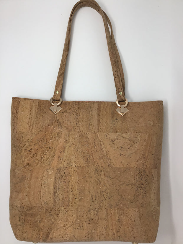 Tan and Pink Straw Cork Tote