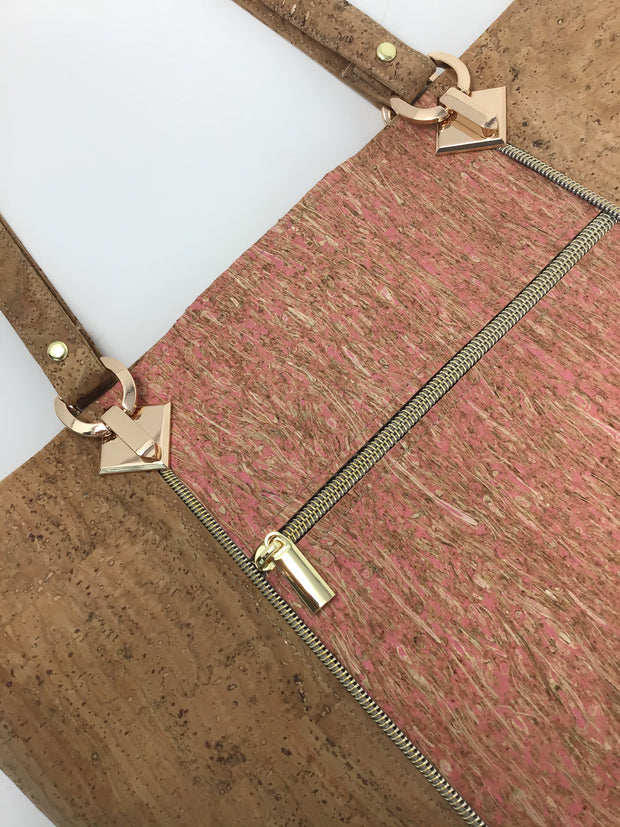 Tan and Pink Straw Cork Tote